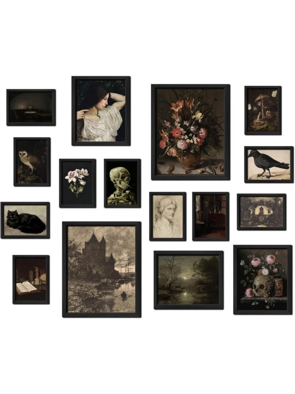 16 PCS Dark Academia Wall Art Set, Gothic Room Decor, Moody Prints for Aesthetic
